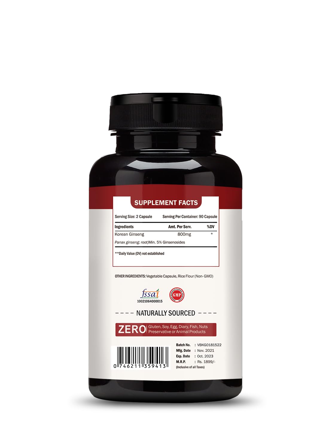 Image 2 of Vokin Biotech Korean Ginseng 90 Veg Capsules,Supports Energy, Vitality & Strength, For Men & Women