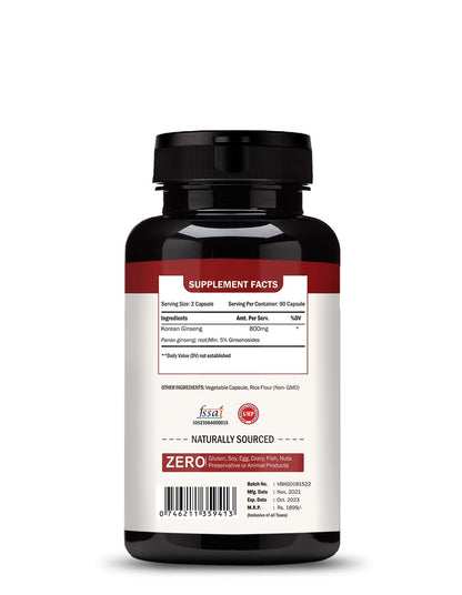 Image 2 of Vokin Biotech Korean Ginseng 90 Veg Capsules,Supports Energy, Vitality & Strength, For Men & Women