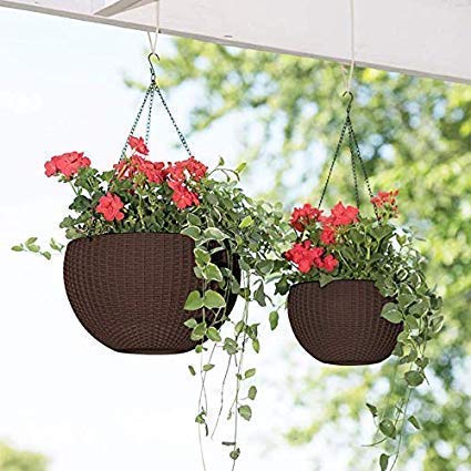 Image 4 of Go Hooked 7.1" Plastic Rattan Hanging Basket/Hanging Pots with Metal Hanging Chain/Multicolored Hanging Planters- Set of 5 (Flowers Not Included)