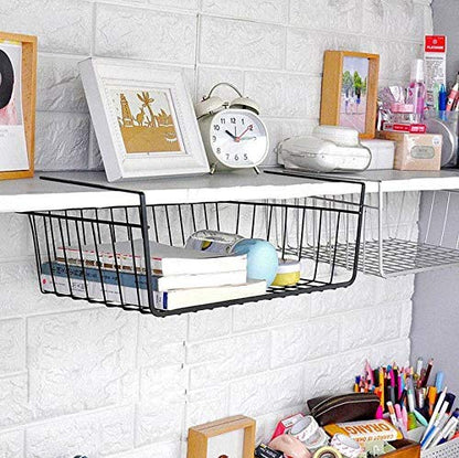 Image 2 of Go Hooked 16 Inch Under Shelf Basket Black Powder Coated Iron for Maximum Storage Efficiency Optimize Your Space for Kitchen and Pantry Home and Office Set of 2