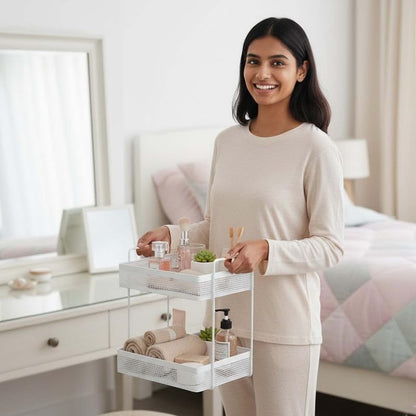 Image 7 of Go Hooked Metal Standing Rack 2-Tier Countertop Organizer | Spices Organizer | Bathroom Essentials | Vanity Storage | Decorative Use | Cosmetic Makeup Storage (White)