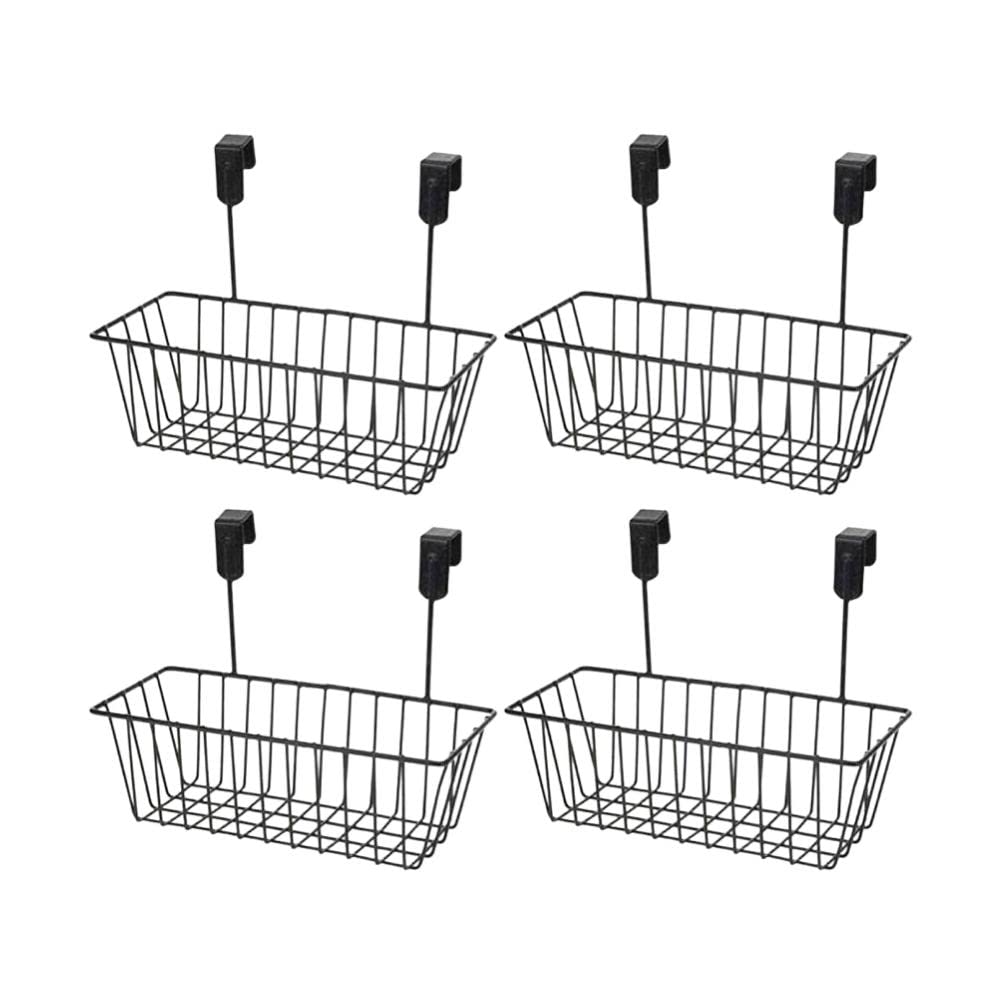 Image 1 of Default Title for the product Go Hooked Bianco Over Door Hanging Basket | Under Shelf | Metal Multipurpose Cabinet Door Organizer | Bathroom Cabinet Storage Basket | Side Basket Hanging Organizer (Pack of 4, Black)