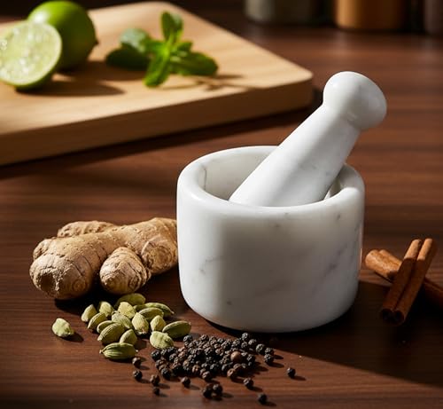 Image 1 of Default Title for the product KLEO White Marble Stone Mortar and Pestle Set 2.75" Diameter