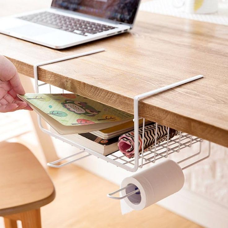 Image 1 of Default Title for the product Go Hooked Multipurpose Under Shelf Basket 12 Inch Wire Rack Cabinet Storage Basket | Metal Hanging Basket for Home | Under Cabinet Drawer | Space Saving Under Shelf Rack (White, 1pcs)