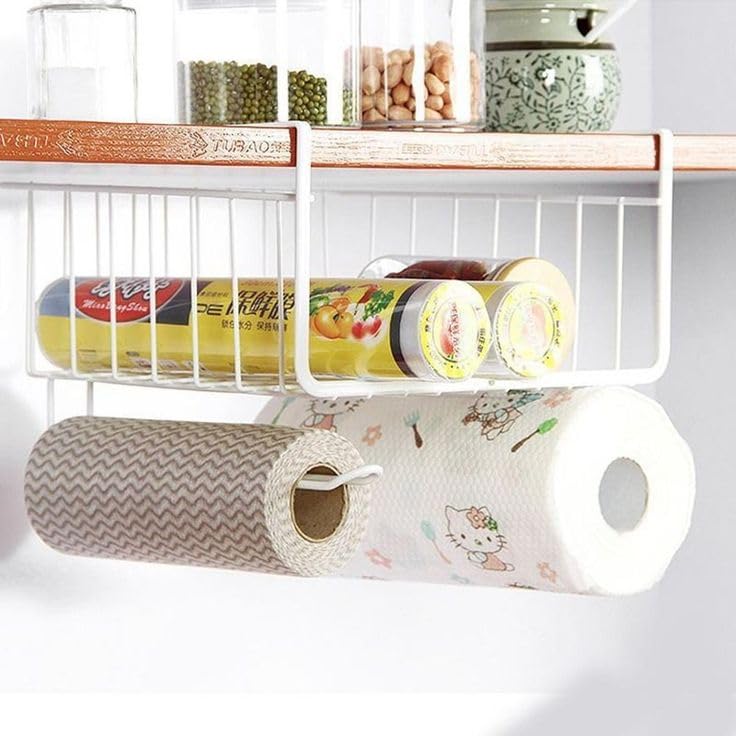 Image 5 of Go Hooked Multipurpose Under Shelf Basket 12 Inch Wire Rack Cabinet Storage Basket | Metal Hanging Basket for Home | Under Cabinet Drawer | Space Saving Under Shelf Rack (White, 1pcs)