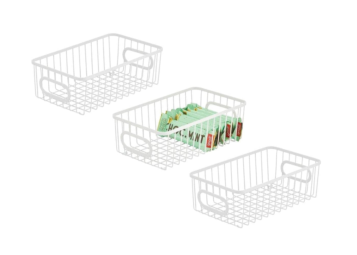 Image 1 of Default Title for the product Go Hooked Bianco Multipurpose 10" Metal Bathroom Storage Organizer Basket Bin-Modern Wire Grid Design-For Organization In Cabinets,On Countertops (Pack Of 3,White),Rectangular