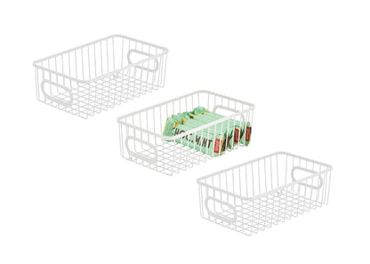 Image 1 of Default Title for the product Go Hooked Bianco Multipurpose 10" Metal Bathroom Storage Organizer Basket Bin-Modern Wire Grid Design-For Organization In Cabinets,On Countertops (Pack Of 3,White),Rectangular