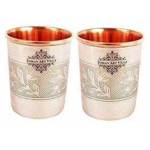 Image 1 of Embossed Design Steel Copper Glass Tumbler (250ml) - Set of 2