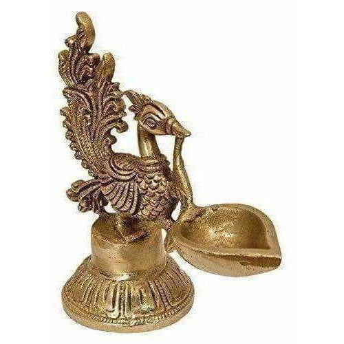 Image 2 of Bird Design Brass Diya Deepak Oil Lamp in Glossy Black Antique Finished Puja Item