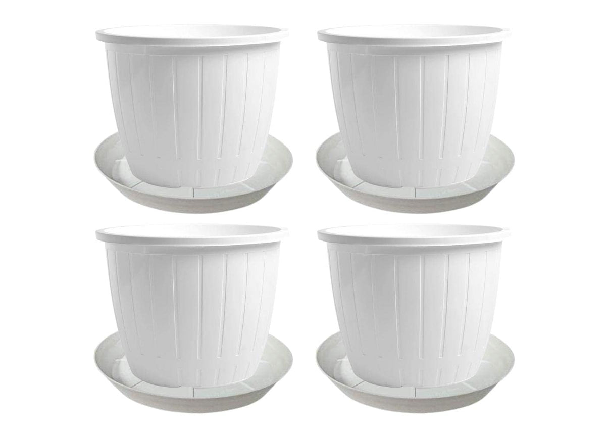 Image 3 of Go Hooked Go HookedPlastic Duro Flower Pot for Gardening, Indoor/Outdoor Planter-White (10 Inch)(Pack of 4 with Tray)