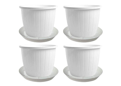 Image 3 of Go Hooked Go HookedPlastic Duro Flower Pot for Gardening, Indoor/Outdoor Planter-White (10 Inch)(Pack of 4 with Tray)