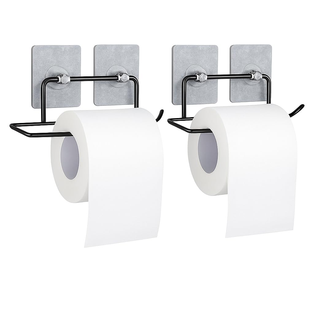 Image 1 of Default Title for the product Go Hooked Self Adhesive Toilet Paper Holder | No Drill Tissue Paper Roll Holder | Rustproof No Drilling Tissue/Towel Holder for Kitchen, Bathroom, Washroom | Wall Mount (Pack of 2)