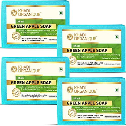 Image 1 of 125 gm / Pack of 4 for the product Khadi Organique Pure Natural Herbal & Handmade Green Apple Soap