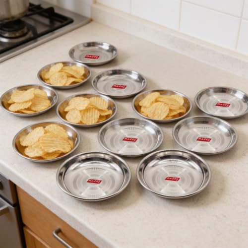 Image 1 of Default Title for the product HAZEL Stainless Steel Halwa Serving Plates Set of 12