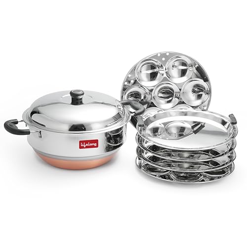 Image 1 of Default Title for the product Lifelong Multi Kadai Steamer Set | 29cm, 2.5kg | Momo Maker 4.2Ltr | 5 Large Plates for Idli, Dhokla & Steamer | Induction-Friendly 3-Layer Thick Bottom (LLSSMK05, Stainless Steel)