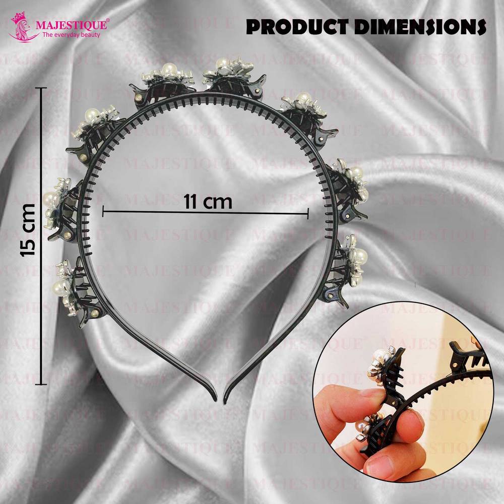 Image 2 of Majestique Stylish Braided Double Layer Acrylic Headband With Elegant Flower Hair Accessory - 1 Pc