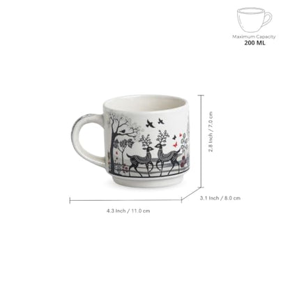 Image 5 of ExclusiveLane Forest Deer Decal Ceramic Tea Cups Set of 4 (200 ml)