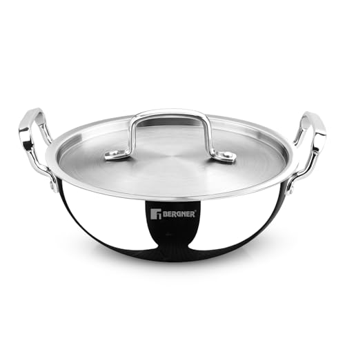 Image 5 of 26 cm / 3.5 L / Kadhai ( New) for the product BERGNER TriPro Triply Stainless Steel Kadai with Lid
