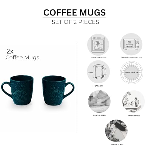 Image 5 of ExclusiveLane Teal Forest Ceramic Coffee Mugs Set of 2 180 ML