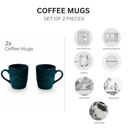 Image 5 of ExclusiveLane Teal Forest Ceramic Coffee Mugs Set of 2 180 ML