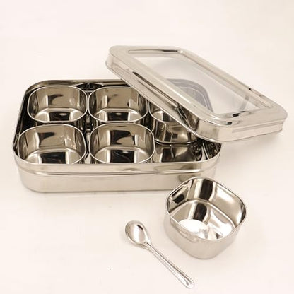 Image 1 of Default Title for the product Spillbox Stainless Steel Spice Box Set for Kitchen 6cup with 1 spoon