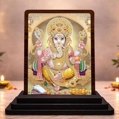 Image 1 of Default Title for the product Traditional Pooja Lord Ganesha Wooden Table Idol 4x5 Inch HD Printed Decorative Piece