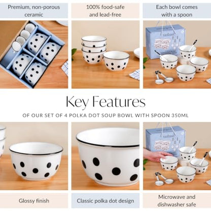 Image 5 of Nestasia Ceramic Soup Bowl with Spoon Set of 4 (400ml Each)