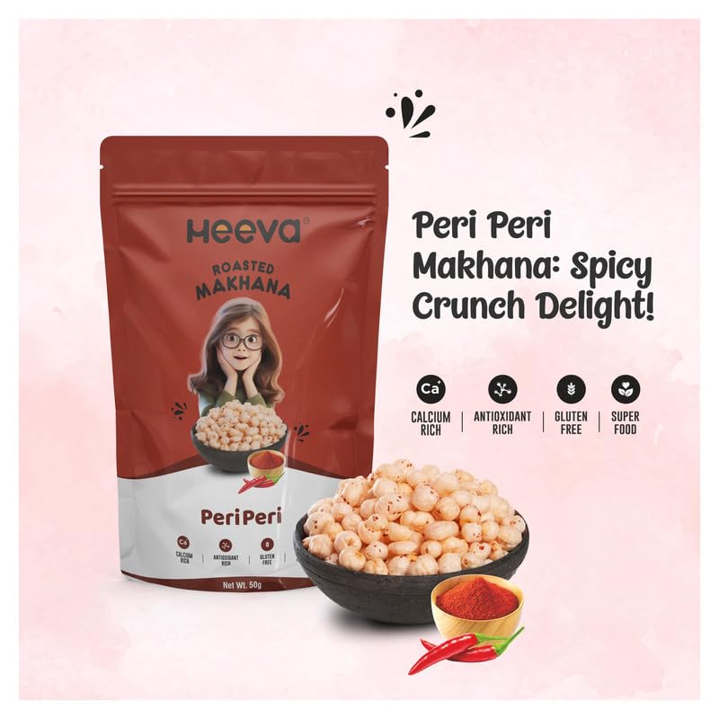 Image 4 of Heeva Roasted Makhana Foxnut Peri-Peri Flavour 50g Pack of 3