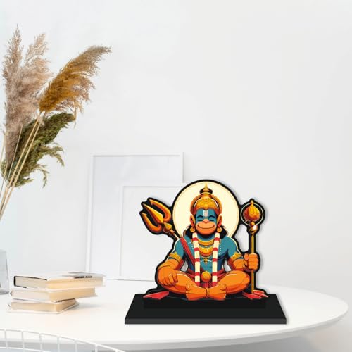 Image 3 of CVANU Wooden Idols & Figurine Table Top Hanuman Ji Decorative Item Religious Showpiece for Study Table| Office Desk| Book Shelf| Gift| Home Decoration (6inch X 5.9inch)_S493
