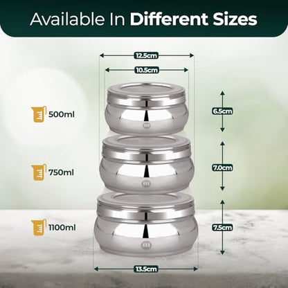 Image 3 of MARU Stainless Steel Storage Containers with Glass Lid Set of 3 (500ml, 750ml, 1100ml)