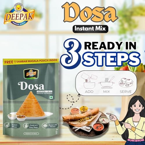 Image 4 of Deepak Dosa Instant Mix | Crispy South Indian Dosa | Just Add Water | No Fermentation | Ready In 20 Minutes | Free Sambar Masala Pouch