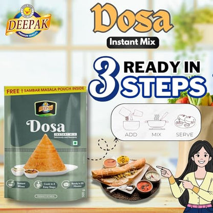 Image 4 of Deepak Dosa Instant Mix | Crispy South Indian Dosa | Just Add Water | No Fermentation | Ready In 20 Minutes | Free Sambar Masala Pouch