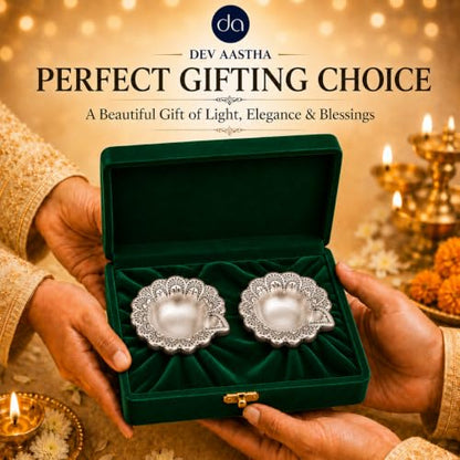 Image 3 of Dev Aastha 999 Silver Plated Flower Diya Set of 2