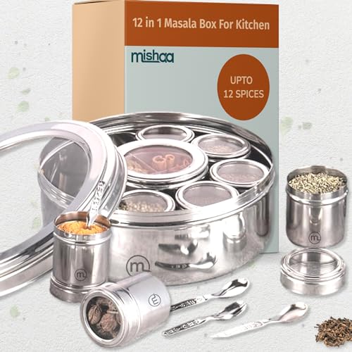 Image 4 of Mishaa Steel Multipurpose Storage Containers - 130ml Each Airtight Containers (12IN1 SPICE BOX)