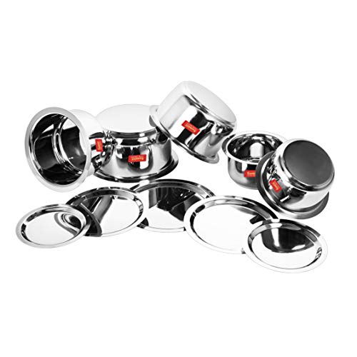 Image 5 of Sumeet Induction & Gas Stove Friendly Stainless Steel 5 Pcs Big Size Container Set/Tope/Cookware Set With Lids (1 Ltr To 3 Ltr), 10 Pcs Set, White