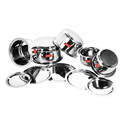 Image 5 of Sumeet Induction & Gas Stove Friendly Stainless Steel 5 Pcs Big Size Container Set/Tope/Cookware Set With Lids (1 Ltr To 3 Ltr), 10 Pcs Set, White
