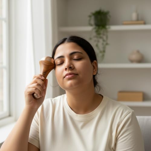 Image 7 of Livronic Face Acupoint Kansa Wand Massager with Teak Wood Handle for Detoxification and Deep Relaxation Natural Kansa 2 in 1 Bronze