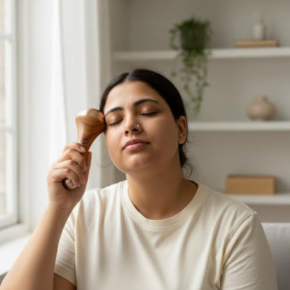 Image 7 of Livronic Face Acupoint Kansa Wand Massager with Teak Wood Handle for Detoxification and Deep Relaxation Natural Kansa 2 in 1 Bronze