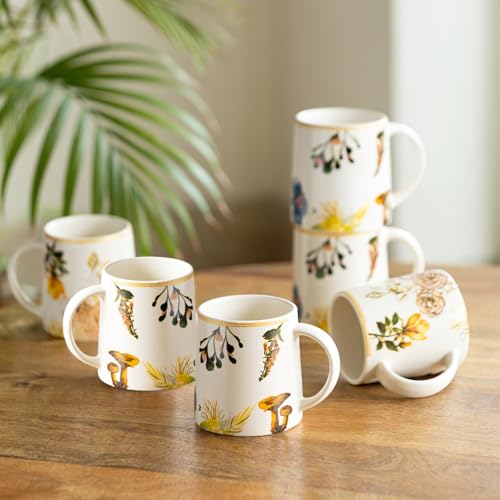 Image 1 of Default Title for the product ExclusiveLane Floral Ceramic Tea Cups Set of 6 260 ml Microwave Safe Multicolor