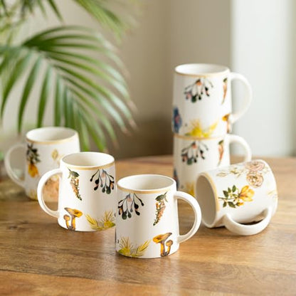 Image 1 of Default Title for the product ExclusiveLane Floral Ceramic Tea Cups Set of 6 260 ml Microwave Safe Multicolor