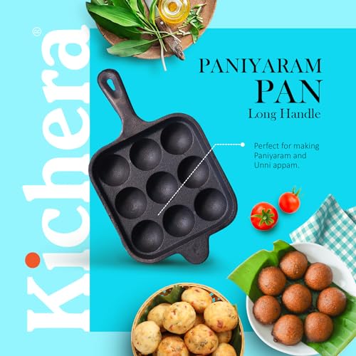 Image 5 of Kichera Cast Iron 9 Cavity Paniyaram Pan Long Handle 7 Inch, 2.4kg