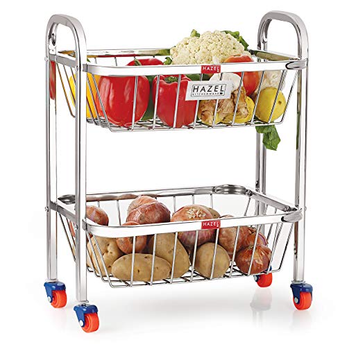 Image 11 of HAZEL Stainless Steel Fruit Vegetable Basket Kitchen Storage Trolley Rack