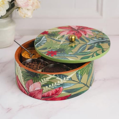 Image 2 of Green 1 for the product nestroots Wooden Masala Box for Kitchen
