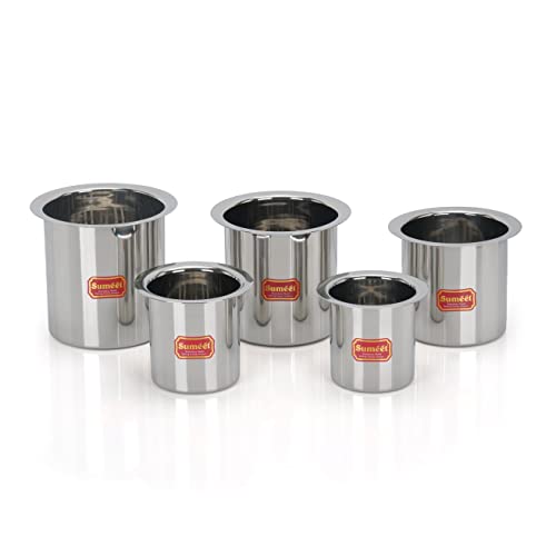 Image 1 of 5 Pieces / 1150ml, 1450ml, 1800ml, 2250ml, 2700ml for the product Sumeet Stainless Steel Ganj Milk Boiler Milk Pot Long Tapeli