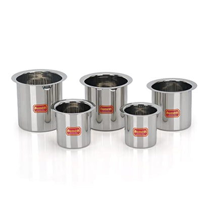 Image 1 of 5 Pieces / 1150ml, 1450ml, 1800ml, 2250ml, 2700ml for the product Sumeet Stainless Steel Ganj Milk Boiler Milk Pot Long Tapeli