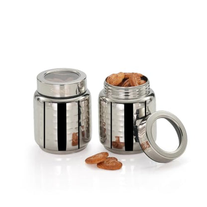 Image 2 of 450ml / 2Pc for the product Sumeet Stainless Steel Hammered Canister Container for Kitchen Storage