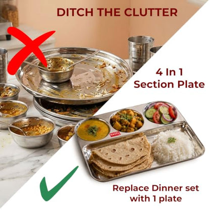 Image 6 of HAZEL Stainless Steel 4 in 1 Section Plate Meal Tray Set of 6 for Office
