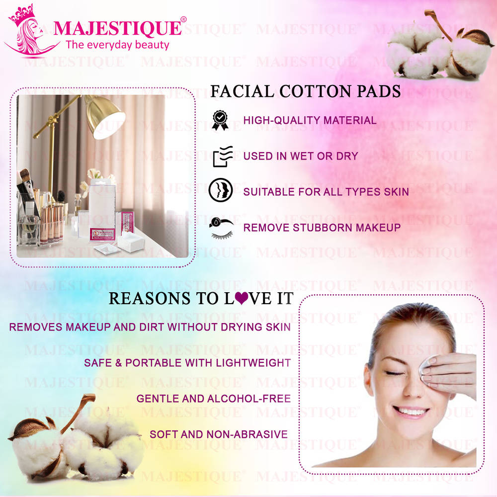 Image 3 of Majestique Facial Cotton Pads, Makeup Removing Wipes - 250 Pcs