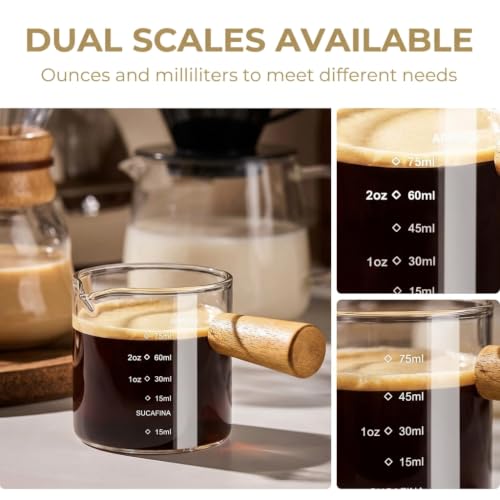 Image 5 of Supvox Espresso Shot Glass 75ml Borosilicate Measuring Cup Dual Spout