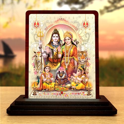 Image 1 of Default Title for the product Shiv Parivar Wooden Idol - Glossy Finish/Size 7.5X10 cm - Murti for Gift Statue for Gift